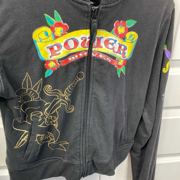 Vintage Y2K Raw Blue Hoodie Black Full Zip Vindication Skull Womens Fits Medium - Picture 7 of 7